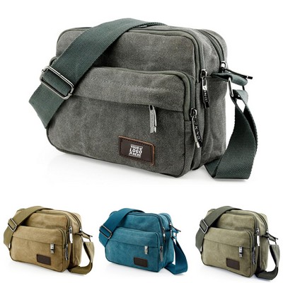 Men Vintage School Travel Crossbody Canvas Messenger Shoulder Bag Hiking Military Satchel