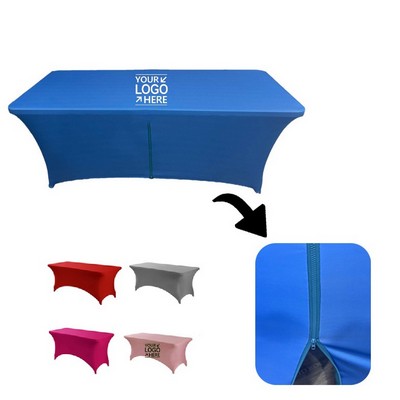 8' Fitted Spandex Tablecloth with Zipper Custom Full Print Stretch Fabric Cover 180GSM
