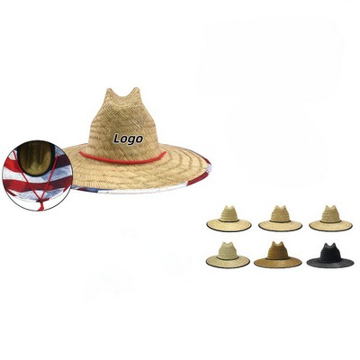 Women's Woven Straw Sun Hat Wide Brim Beach Lifeguard Style