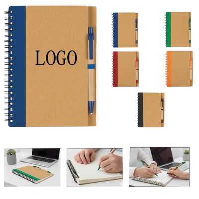 Kraft Paper Spiral Notebook with Pen