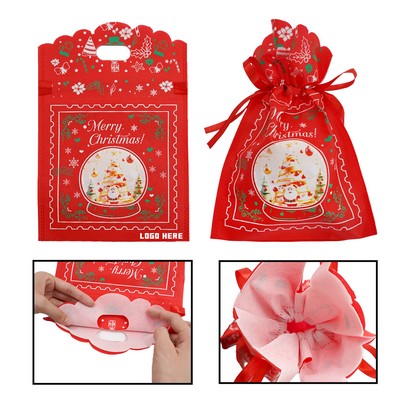 Reusable Christmas Non Woven Drawstring Gift Small Bag