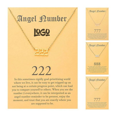 18K Gold Plated Old English Angel & Number Necklace
