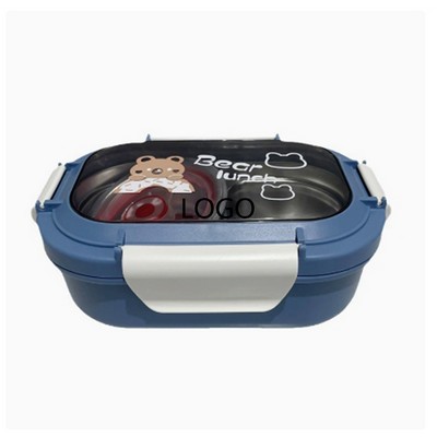 304 Stainless Steel Partitioned Bento Box with Soup Bowl