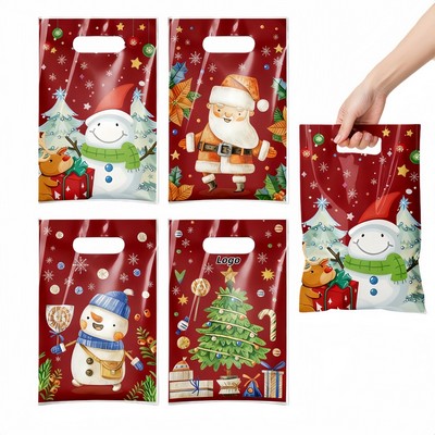 Shimmer Christmas Gift Tote with Tree Print Plastic Film for Holiday Treats