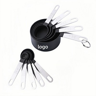 10-Piece Stainless Steel Handle Measuring Spoon and Cup Set with Plastic Heads and Clear Scales