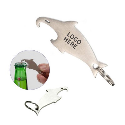 Shark-Themed Stainless Steel Bottle Opener Keychain