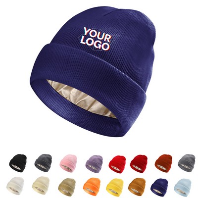 Satin Lined Beanie Winter Knit Hat