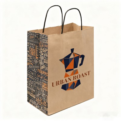 Multi-Sided Full Color Natural Shopper Paper Bag - Black Handle (8.25 x 10.25 x 5)