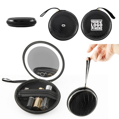 Portable Round LED Makeup Mirror Pouch