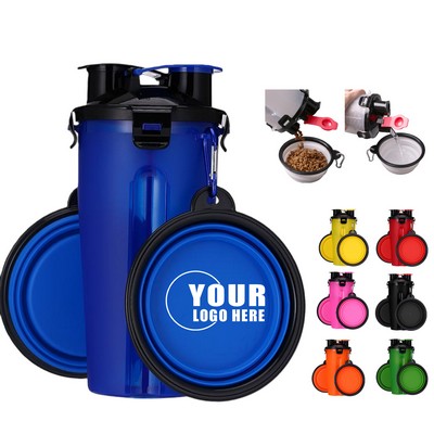 Dual-Purpose Pet Water And Food Bottle with 2 collapsible bowls