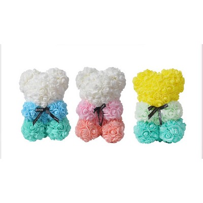 24cm Color-Block Rose Bear Handcrafted Artificial Rose Teddy Bear Romantic Valentine's Day Gift