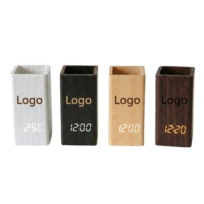 LED Wooden Desk Organizer Alarm Clock