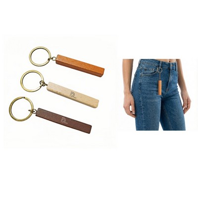 2.5" Minimalist Eco Friendly Long Beech Wood Keychain