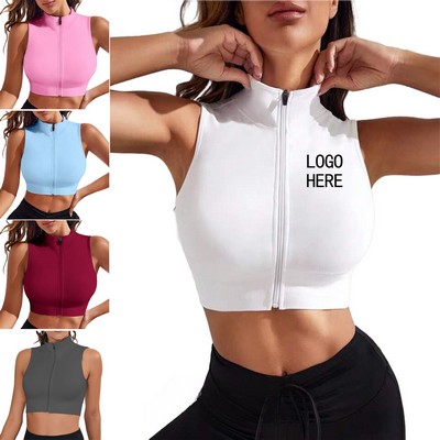 Women's Seamless Front-Zip Sports Bra Top