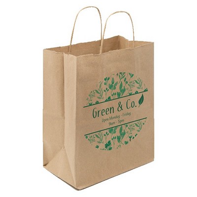 One Color 1-Sided Natural Handle Shopper Paper Bag (8" x 10.25" x 5")