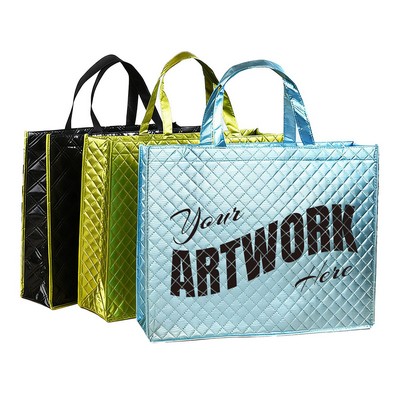 Custom Premium Quality Metallic 210 GSM Laminated Quilted Non-woven Tote Bag