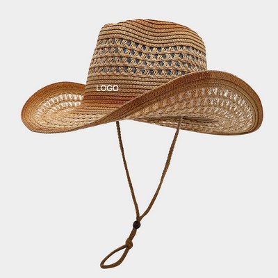 Western Cowboy Hollow-Out Straw Hat Bohemian Ethnic Style Wide Brim Sun Hat Outdoor Travel & Leisure