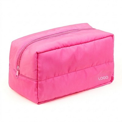 Quilted Floral Travel Pouch Large Capacity Padded Cosmetic Bag Portable Multi-Purpose Toiletry