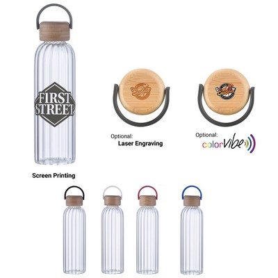 21 Oz. Glass Stripe Bottle with Bamboo Lid