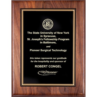 Walnut Plaque with Black Brass Plate and Square Corners, 9 x 12"