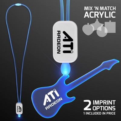 Neon Look Blue LED Cool Lanyards with Acrylic Guitar Pendants  - PRINTED