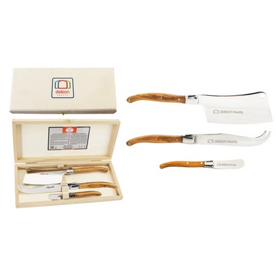 Laguiole Luxe Cheese Set w/Olivewood Brown Handle
