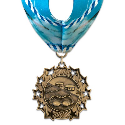 Swimming TS Medal w/Stock Millennium Neck Ribbon (2¼")