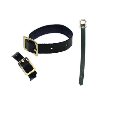 Luggage Tag Black Leather Strap With Gold Buckle