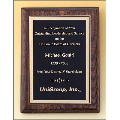 Airflyte® Walnut Piano-Finish Plaque w/Black Textured Plate & Squared Corner (9"x 12")
