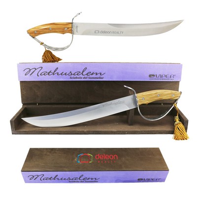 Mathusalem Champagne Saber Knife w/Olivewood Brown Handle