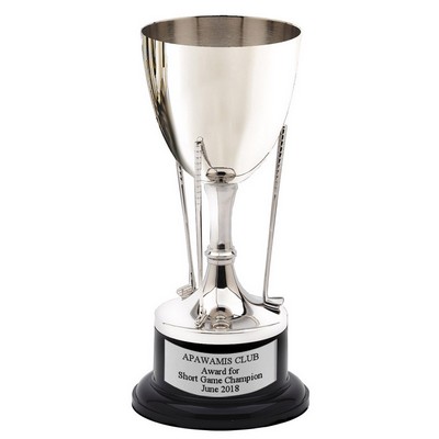 8" Nickel Polished Golf Cup Trophy w/Black Base