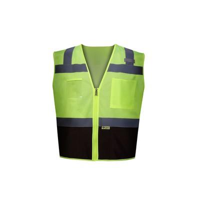 High Visibility Two-Tone Vest, Class 2, Black, Mesh Upper/Solid Lower