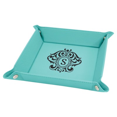 Snap Up Tray, Teal Faux Leather, 6 x 6"
