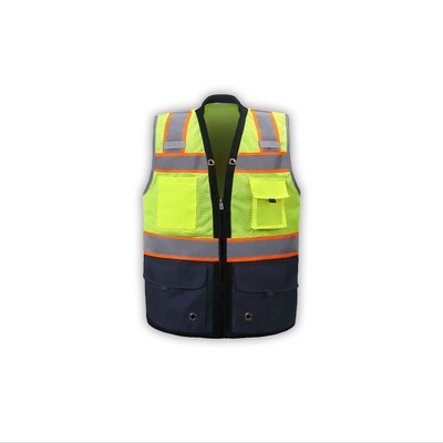 High Visibility Premium Surveyor Vest, Class 2, Navy, Zipper Front