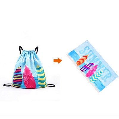 Microfiber Beach Towel Drawstring Bag