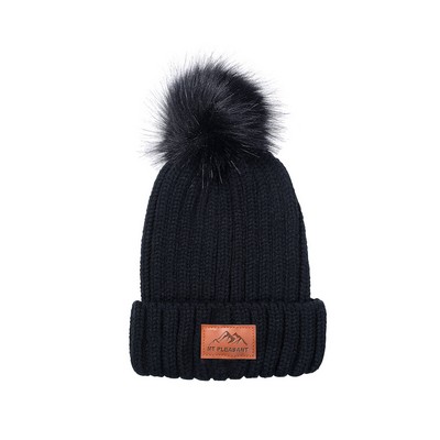 Knit Beanie With Fur Pom Pom