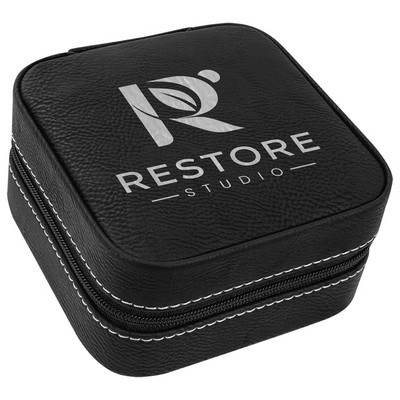 Black/Silver Leatherette Travel Jewelry Box