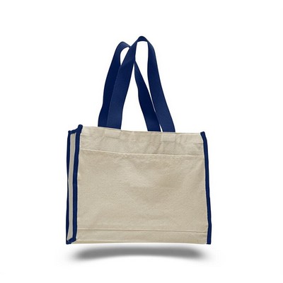 Canvas Gusset Tote Bag with Color Handles