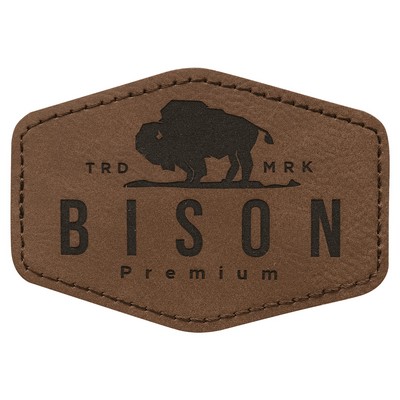 3-1/2"x2-1/2" Hexagon Patches, Dark Brown Laserable Leatherette