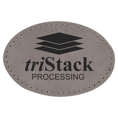 3"x2" Oval Patches, Gray Laserable Leatherette