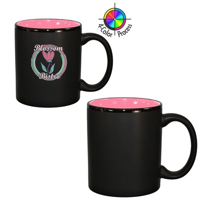 10.5 Oz. Vitrified Restaurant Quality Hilo C-Handle Satin Black / Pink - Full Color, Dishwasher Safe
