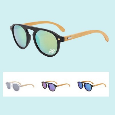 Round Bamboo Wood Temple Sunglasses for Eco-Friendly Chic