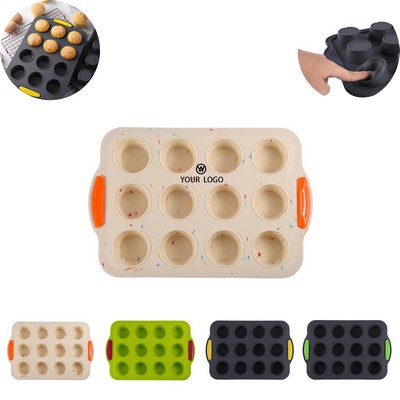 Bicolor 12 Even Baked Silicone Muffin Cup Household Cake Mold Mini Round Non-Stick