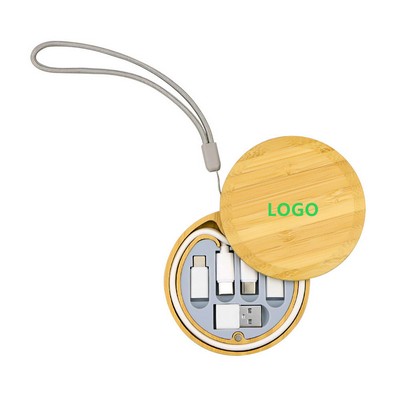 6" 1 Round Bamboo Charging Cable Box