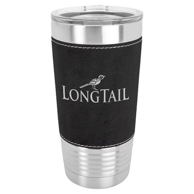 Polar Camel 20 oz. Black/Silver Laserable Leatherette Tumbler with Clear Lid