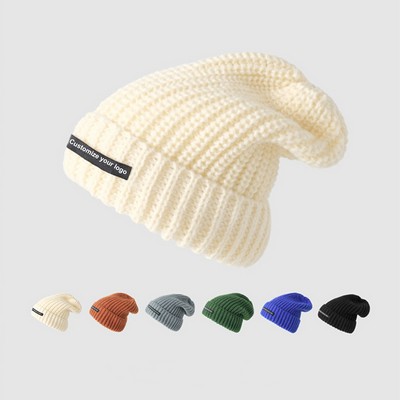 Embroidery Running Custom Promotional Beanie Knitted Hat Winter Ski Hat Cuff Ribbed Sports Beanie