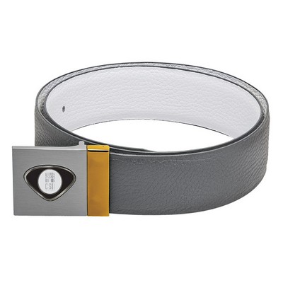 Gray W/ Gold Accents Reversible Ladies Leather Belt W/ Silver Medallion
