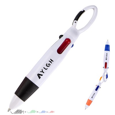 4 Colors Refills Pen With Carabiner