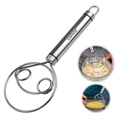 Dual Eyes Food Grade Stainless Steel Dough Whisk With Sturdy Handle