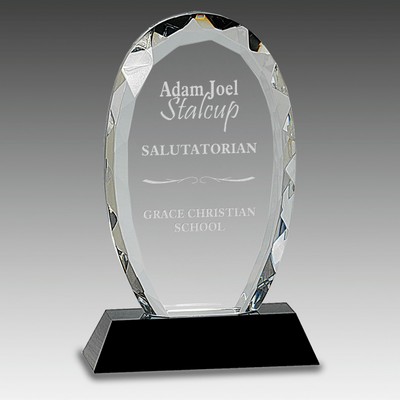 7.5" Oval Facet Crystal on Black Pedestal Base